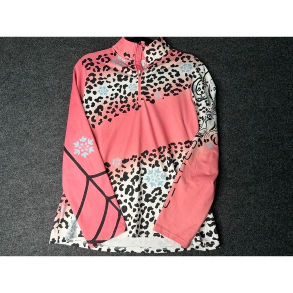 Spyder Women Pink Leopard Snowflake Quarter Zip Ski Base Layer Top Large